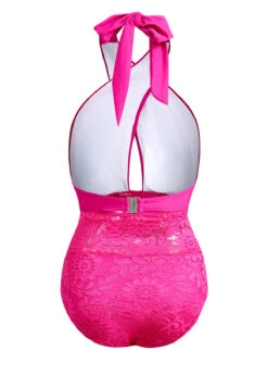 Lace Stitching Rose Red Cross Halter One Piece Swimwear -Rosewe Promotion Store 1697777413309983086