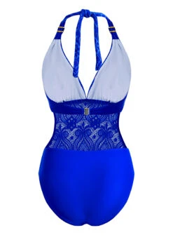 Royal Blue Halter Sheer Lace One Piece Swimwear -Rosewe Promotion Store 1697777518571376819
