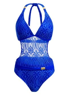 Royal Blue Halter Sheer Lace One Piece Swimwear -Rosewe Promotion Store 1697777518874827615