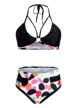 High Waist Rainbow Color Polka Dot Bikini Set -Rosewe Promotion Store 1697777554563801168