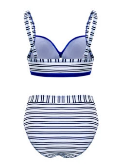Royal Blue Stripe Print Contrast Bikini Set -Rosewe Promotion Store 1697777634788935938