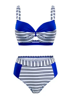 Royal Blue Stripe Print Contrast Bikini Set -Rosewe Promotion Store 1697777634829245114