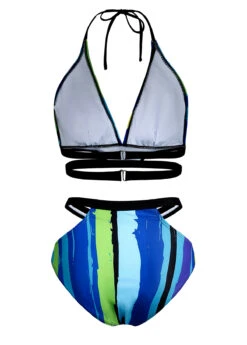 Halter Striped Mid Waist Bikini Set -Rosewe Promotion Store 1697777712752514573