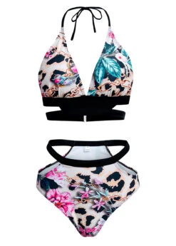 Halter Leopard Floral Print Bikini Set -Rosewe Promotion Store 1697777735389159433