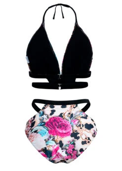 Halter Leopard Floral Print Bikini Set -Rosewe Promotion Store 1697777736449127067