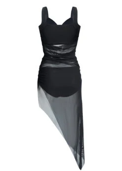 Ruched Asymmetric Hem Mesh Swimdress And Panty -Rosewe Promotion Store 1697777812943418722