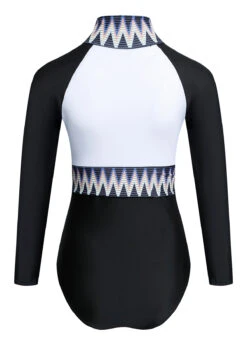 Quarter Zip Chevron Print Color Block One Piece Swimwear -Rosewe Promotion Store 1697793775877876107