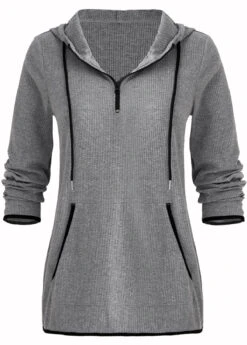Pocket Zipper Grey Long Sleeve Hoodie -Rosewe Promotion Store 1697853282064098171