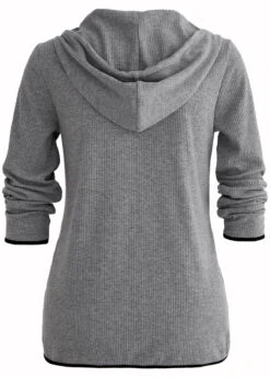 Pocket Zipper Grey Long Sleeve Hoodie -Rosewe Promotion Store 1697853282314592645