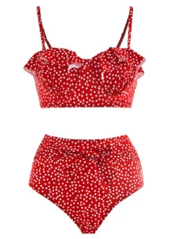Polka Dot Ruffle Trim Bowknot Bikini Set -Rosewe Promotion Store 1697854413892705398