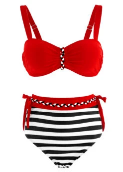 Color Block High Waisted Stripe Print Bikini Set -Rosewe Promotion Store 1697856066547289927