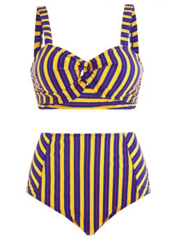 High Waist Cross Front Cutout Striped Bikini Set -Rosewe Promotion Store 1697864687246773312