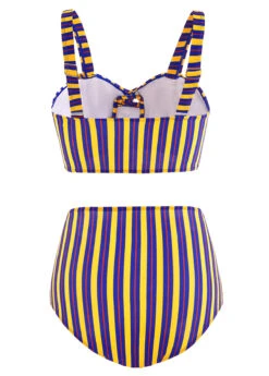 High Waist Cross Front Cutout Striped Bikini Set -Rosewe Promotion Store 1697864687839919294