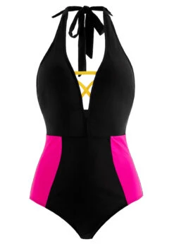 Contrast Cross Strap Black One Piece Swimwear 18 Contrast Cross Strap Black One Piece Swimwear -Rosewe Promotion Store 1697865283267692822