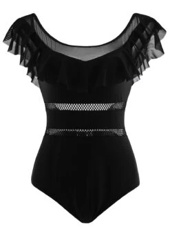 Solid Ruffle Trim One Piece Swimwear -Rosewe Promotion Store 1697865635471021070