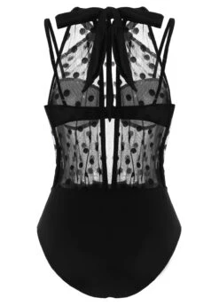 Mesh Stitching Polka Dot Black One Piece Swimwear -Rosewe Promotion Store 1697870070585668319