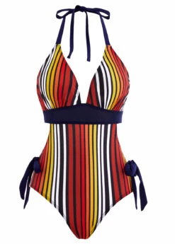 Halter Striped Bowknot Side One Piece Swimwear -Rosewe Promotion Store 1697875320028643087