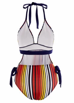 Halter Striped Bowknot Side One Piece Swimwear -Rosewe Promotion Store 1697875321195658946