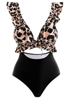 Leopard Flounce Cutout Black One Piece Swimwear 14 Leopard Flounce Cutout Black One Piece Swimwear -Rosewe Promotion Store 1697876550715547558