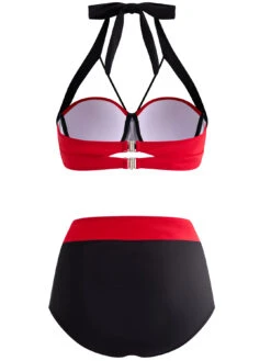 High Waisted Bowknot Color Block Bikini Set -Rosewe Promotion Store 1697971377609373789