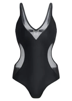 Black Mesh Stitching Cutout One Piece Swimwear -Rosewe Promotion Store 1698031003895116445