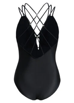 Tie Front Criss Cross Black One Piece Swimwear -Rosewe Promotion Store 1698031057334014489