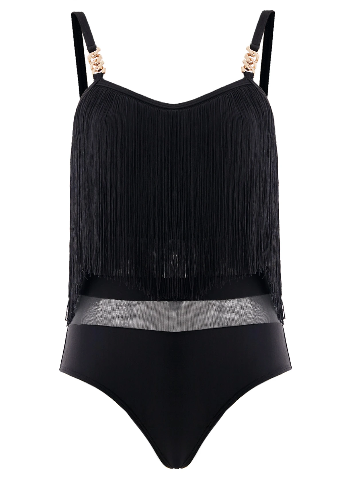 Tassel Mesh Black One Piece Swimwear 8 Tassel Mesh Black One Piece Swimwear - Image 6