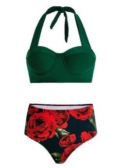 Halter High Waist Floral Print Bikini Set -Rosewe Promotion Store 1698044502710172572