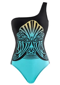 Black Tribal Print Wide Strap One Piece Swimwear -Rosewe Promotion Store 1698045557697380324