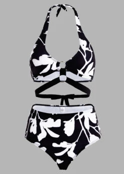 High Waisted Floral Print Halter Bikini Set -Rosewe Promotion Store 1698050229878771674
