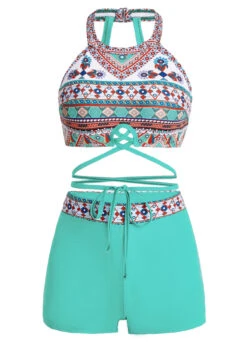 Tie Front Tribal Print Cutout Back Bikini Set -Rosewe Promotion Store 1698140268987585348