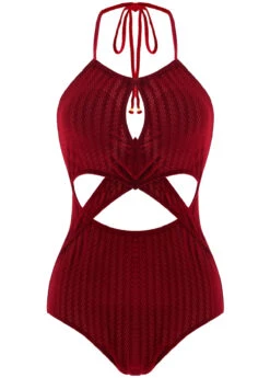 Cutout Criss Cross Wine Red One Piece Swimwear -Rosewe Promotion Store 1698149558094444563