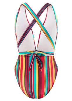 Rainbow Stripe Halter One Piece Swimwear -Rosewe Promotion Store 1698285260462920049