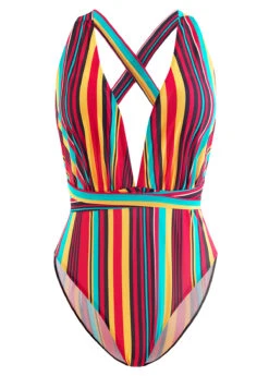 Rainbow Stripe Halter One Piece Swimwear -Rosewe Promotion Store 1698285260562041921