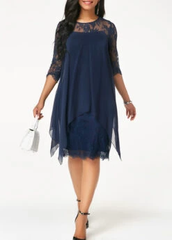 Navy Plus Size Lace H Shape Dress -Rosewe Promotion Store 208220 P 15361316891700