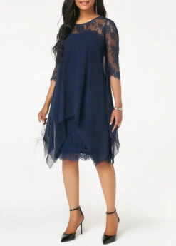 Navy Plus Size Lace H Shape Dress -Rosewe Promotion Store 208220 P 15361316894852