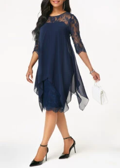 Navy Plus Size Lace H Shape Dress -Rosewe Promotion Store 208220 P 15361316896123