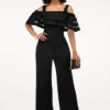 Strappy Cold Shoulder Black Ruffle Overlay Jumpsuit -Rosewe Promotion Store 217793 P 1594431925974