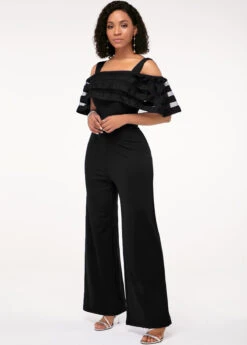 Strappy Cold Shoulder Black Ruffle Overlay Jumpsuit -Rosewe Promotion Store 217793 P 1594431927442