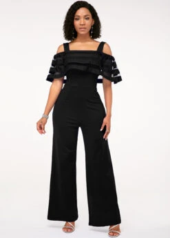 Strappy Cold Shoulder Black Ruffle Overlay Jumpsuit -Rosewe Promotion Store 217793 P 1594431928115