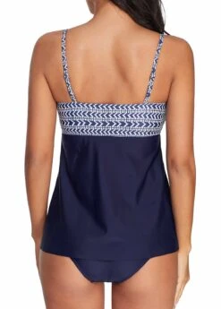 Navy Blue Crossover Hem Chevron Print Tankini Set -Rosewe Promotion Store 218565 P 15512480402011