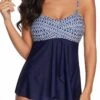Navy Blue Crossover Hem Chevron Print Tankini Set 1 Navy Blue Crossover Hem Chevron Print Tankini Set -Rosewe Promotion Store 218565 P 15512480405760