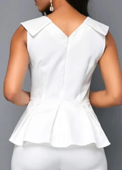 White V Neck Sleeveless Peplum Jumpsuit -Rosewe Promotion Store 219284 P 16503499217005