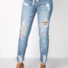 Elastic Waist Pocket Light Blue Shredded Jeans 2 Elastic Waist Pocket Light Blue Shredded Jeans -Rosewe Promotion Store 219442 P 1551082562587