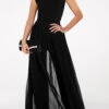 Black High Waist Round Neck Chiffon Overlay Jumpsuit -Rosewe Promotion Store 219773 P 1572859623704