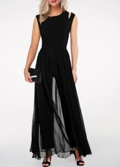 Black High Waist Round Neck Chiffon Overlay Jumpsuit -Rosewe Promotion Store 219773 P 1572859624920
