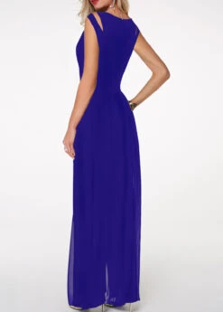 Royal Blue Round Neck High Waist Jumpsuit -Rosewe Promotion Store 220230 P 15532354693901