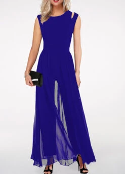 Royal Blue Round Neck High Waist Jumpsuit -Rosewe Promotion Store 220230 P 15532354696352