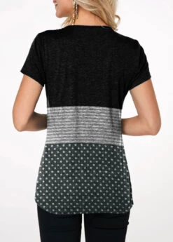 Crinkle Chest Round Neck Button Up T Shirt -Rosewe Promotion Store 222031 P 1614231823884