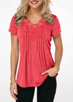 Crinkle Chest Short Sleeve Plus Size T Shirt -Rosewe Promotion Store 223057 P 15881301079450